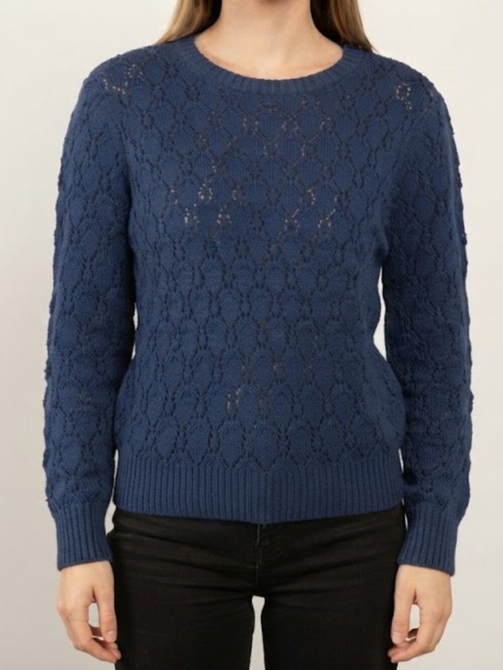 Papillon Blanc Navy Openwork Crewneck Sweater